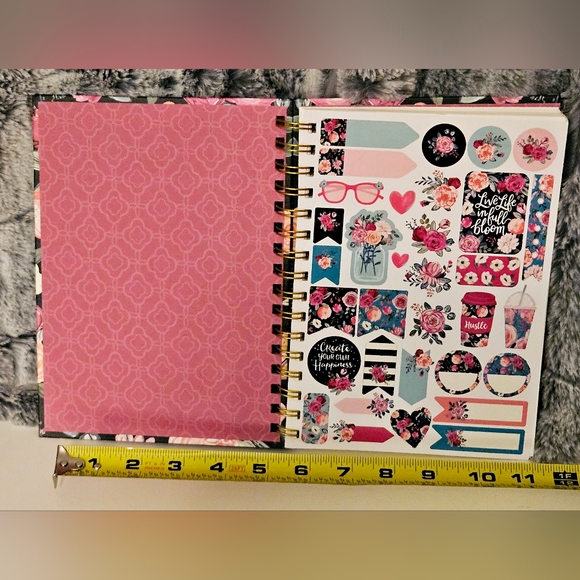 Black & Pink Floral Notebook with sticker sheet, by Clementine Paper Inc. - Picture 4 of 6